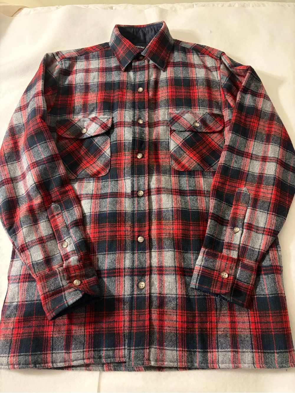 Men's Size S Red Black Grey Button-Up Wool Shirt Coat Vintage Arrow